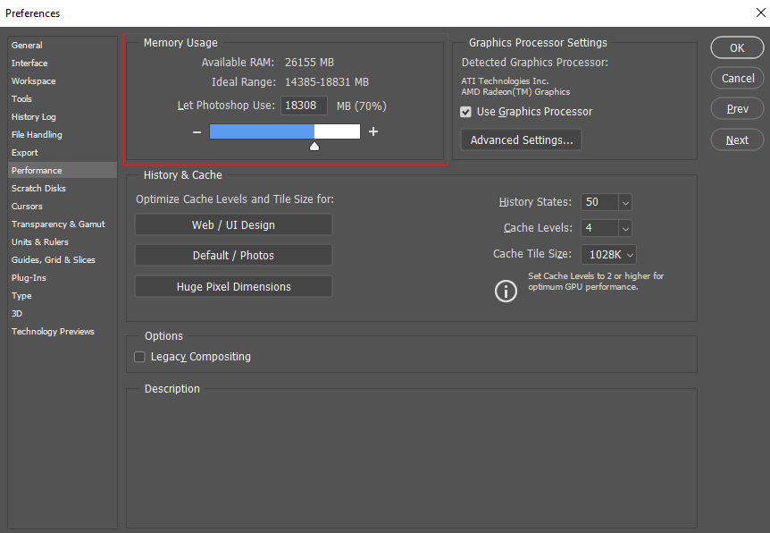 memory usage section