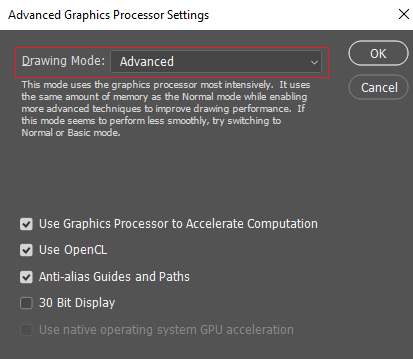 Set Drawing Mode to Advanced