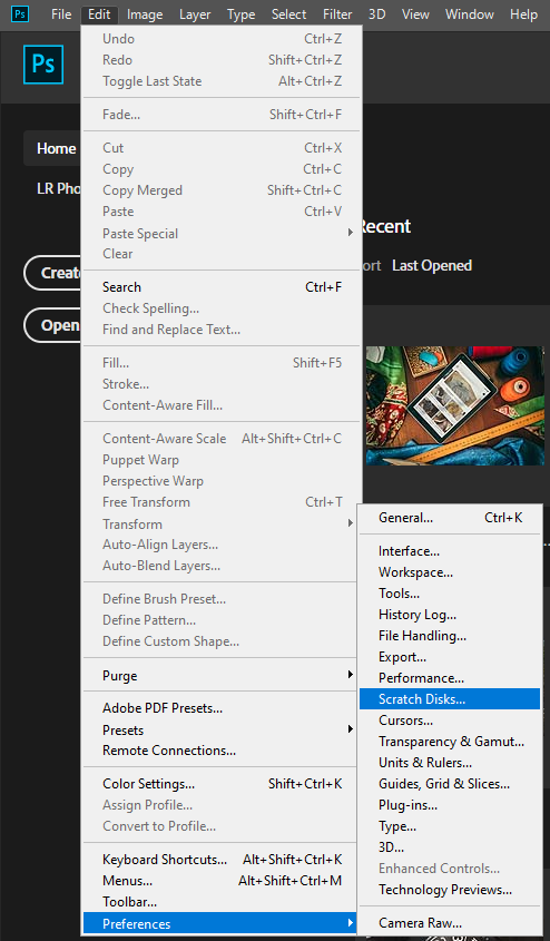 Open Scratch Disks at Preferences