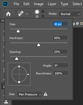 Adjust the brush size