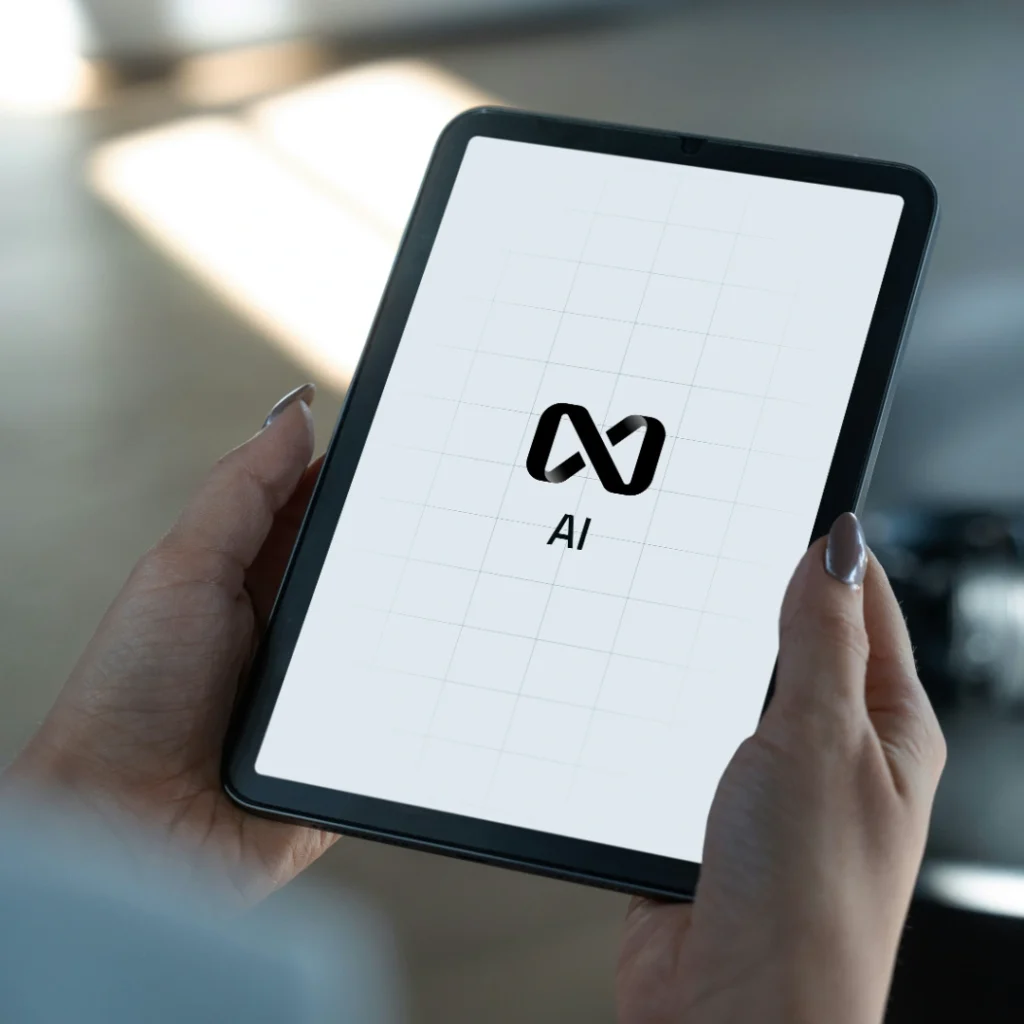 People holding a tablet with AI logo in AI Generated Product Photography article in Dropicts.com