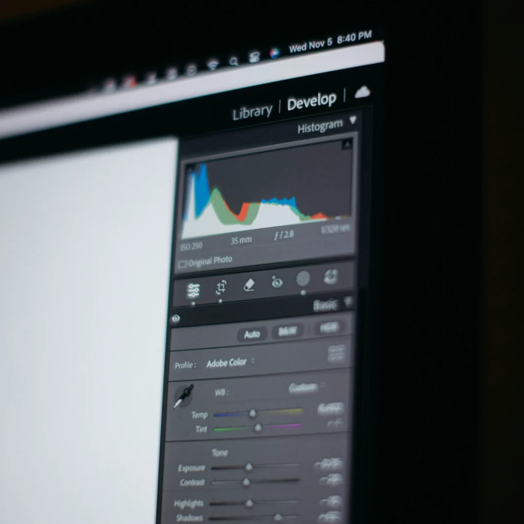 A monitor screen showing a histogram graphic in the Histogram article in Dropicts.com